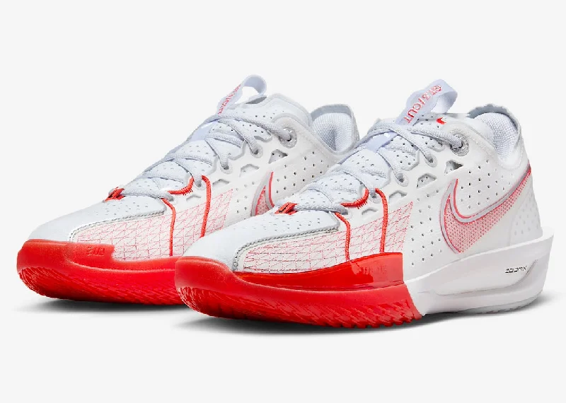 Basketball Shoes With Custom Embroidery-Nike gt cut 3 white picante red