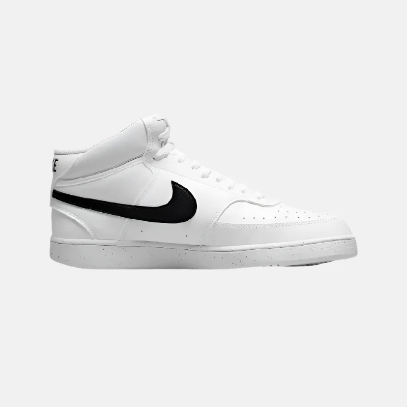 Basketball Shoes For Competitive Athletes-Nike Court Vision Mid Next Nature Men's Basketball Shoes -White/White/Black