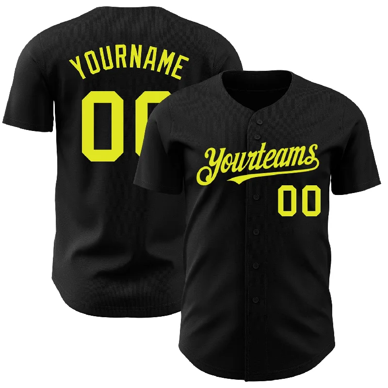 Baseball Jersey For Tournament Merchandise Orders-Custom Black Neon Yellow Authentic Baseball Jersey