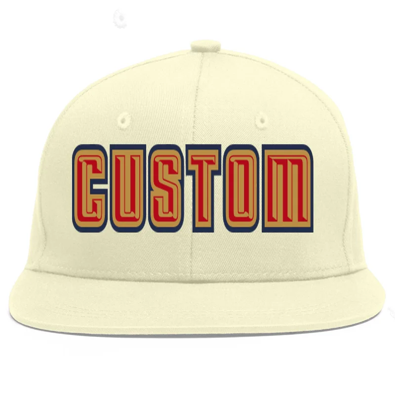 Baseball Cap For Promotional Custom Orders-Custom Cream Red-Old Gold Flat Eaves Sport Baseball Cap