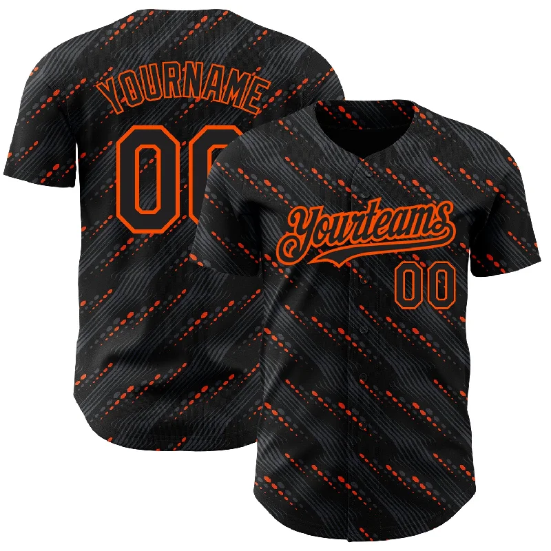 Baseball Jersey For Custom Graphics-Custom Black Orange 3D Pattern Design Slant Lines Authentic Baseball Jersey