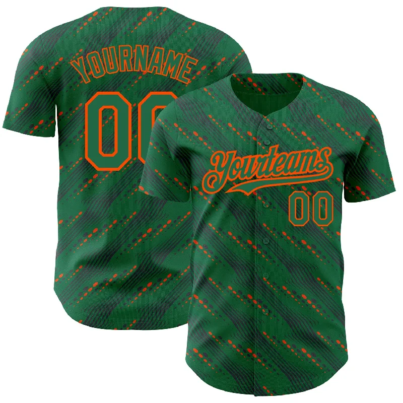 Baseball Jersey For Softball Player Gifts-Custom Kelly Green-Orange 3D Pattern Design Slant Lines Authentic Baseball Jersey