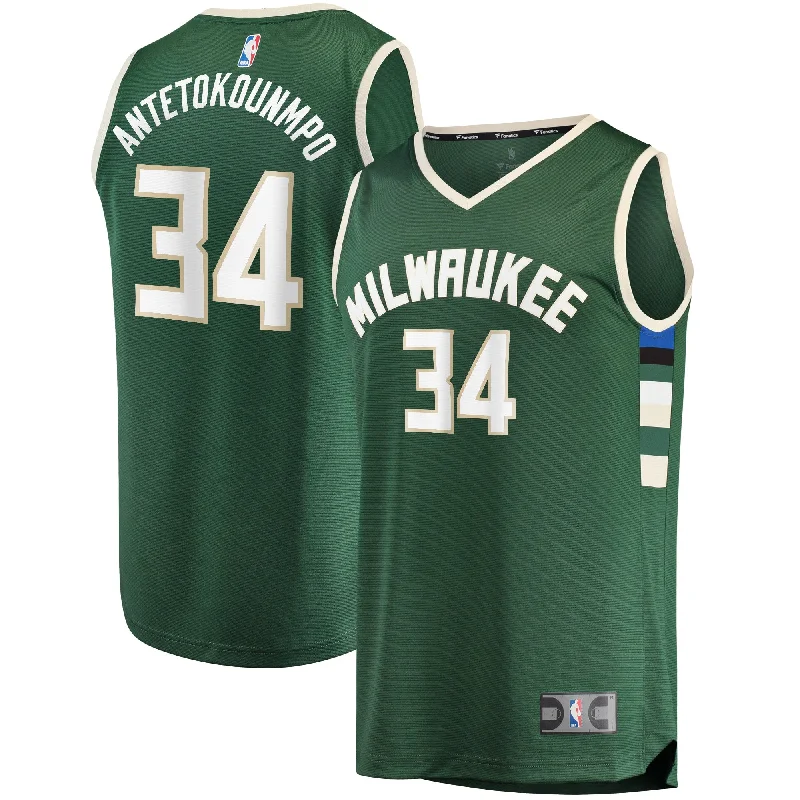 Basketball Jersey For Kids With Custom Names-Giannis Antetokounmpo Milwaukee Bucks Branded Fast Break Player Basketball Jersey - Icon Edition - Hunter Green