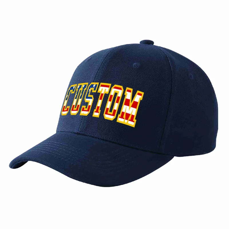 Baseball Cap For Professional Fan Apparel-Custom Navy Vintage USA Flag-Gold Curved Eaves Sport Baseball Cap Design for Men/Women/Youth