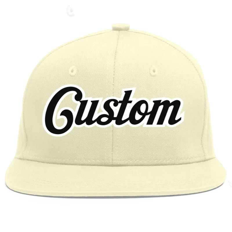 Baseball Cap With Personalized Graphics-Custom Cream Black-White Flat Eaves Sport Baseball Cap