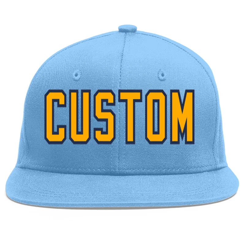 Baseball Cap For Team Logo Customization-Custom Light Blue Yellow-Navy Flat Eaves Sport Baseball Cap