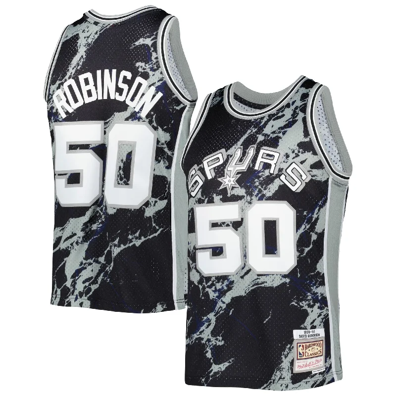 Basketball Jersey For Softball Custom Fan Merchandise-David Robinson San Antonio Spurs 1998/99 Hardwood Classics Marble Swingman Basketball Jersey - Black