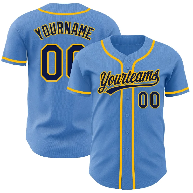 Baseball Jersey For Special Events-Custom Powder Blue Navy-Gold Authentic Baseball Jersey