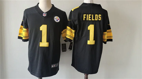 Football Jersey For Softball Custom Fan Gear-Men's Pittsburgh Steelers #1 Justin Fields Black Color Rush Limited Football Stitched Jersey