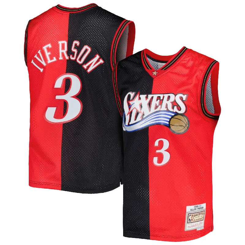 Basketball Jersey For School Fundraisers-Allen Iverson Philadelphia 76ers Hardwood Classics 2000/01 Split Swingman Basketball Jersey - Black/red