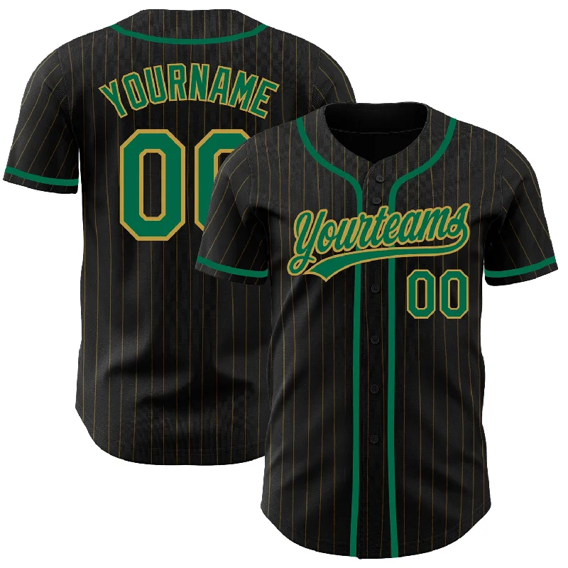 Baseball Jersey For Official Fan Gear Customization-Custom Black Old Gold Pinstripe Kelly Green Authentic Baseball Jersey