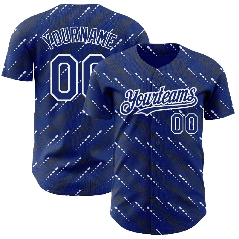 Baseball Jersey For College Fan Orders-Custom Royal White 3D Pattern Design Slant Lines Authentic Baseball Jersey