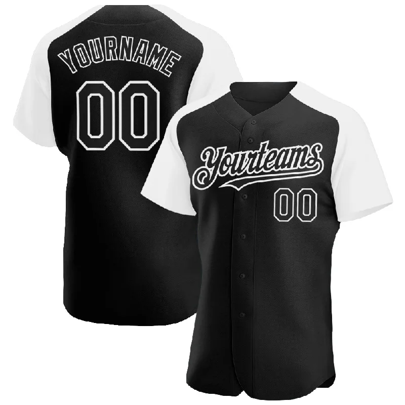 Baseball Jersey For Alumni Gear-Custom Black White Authentic Raglan Sleeves Baseball Jersey