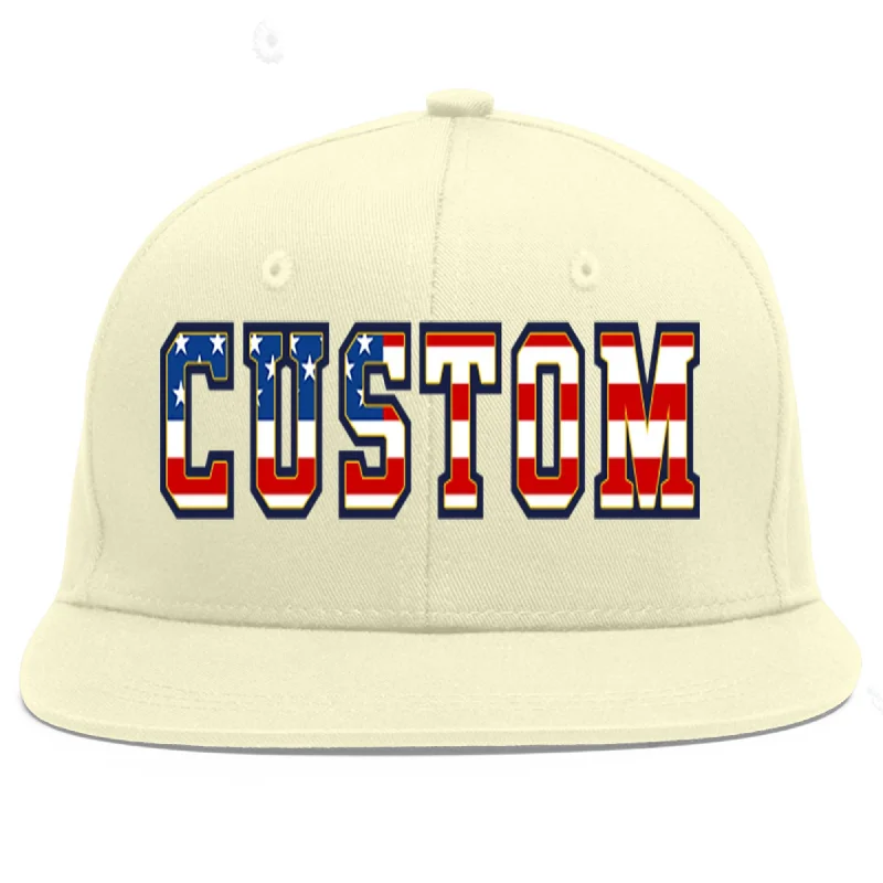 Baseball Cap With Custom Player Design-Custom Cream Vintage USA Flag-Gold Flat Eaves Sport Baseball Cap