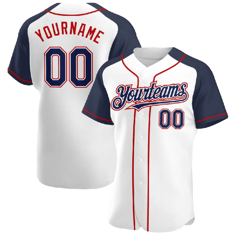 Baseball Jersey For Team Merchandise Orders-Custom White Navy-Red Authentic Raglan Sleeves Baseball Jersey