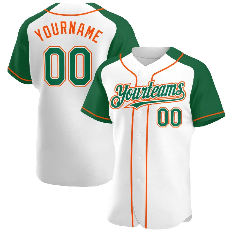 Baseball Jersey For Professional Team Fan Gear-Custom White Kelly Green-Orange Authentic Raglan Sleeves Baseball Jersey