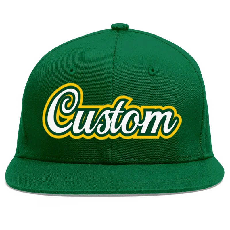 Baseball Cap For College Sports Merchandise-Custom Green White-Kelly Green Flat Eaves Sport Baseball Cap