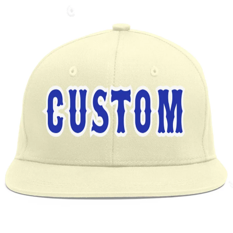 Baseball Cap For Player Customization-Custom Cream Royal-White Flat Eaves Sport Baseball Cap