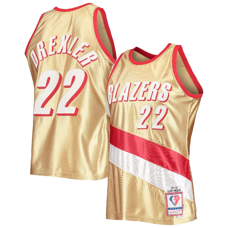 Basketball Jersey With Personalized Number-Clyde Drexler Portland Trail Blazers 75th Anniversary 1991/92 Hardwood Classics Swingman Basketball Jersey - Gold