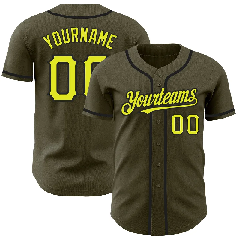 Baseball Jersey For High-School Team Customization-Custom Olive Neon Yellow-Black Authentic Salute To Service Baseball Jersey