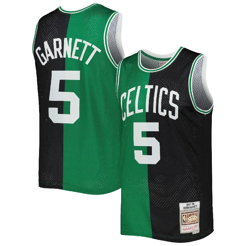 Basketball Jersey For Game Day Player Apparel-Kevin Garnett Boston Celtics Hardwood Classics 2007/08 Split Swingman Basketball Jersey - Black/kelly Green