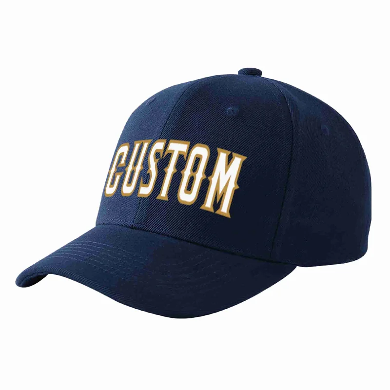 Baseball Cap For Custom Designs-Custom Navy White-Old Gold Curved Eaves Sport Baseball Cap Design for Men/Women/Youth