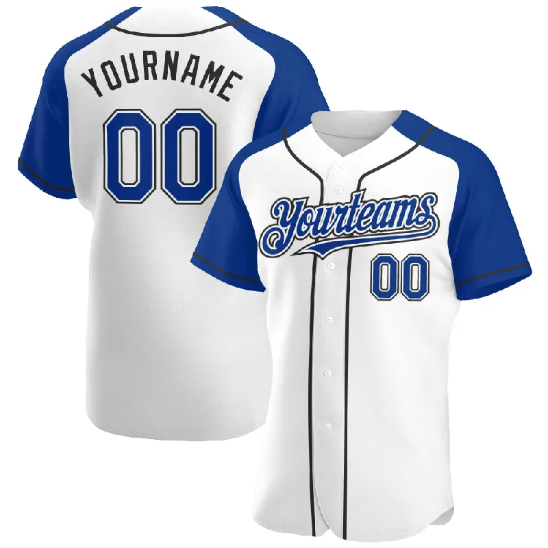 Baseball Jersey For High-Quality Custom Fan Gear-Custom White Royal-Black Authentic Raglan Sleeves Baseball Jersey