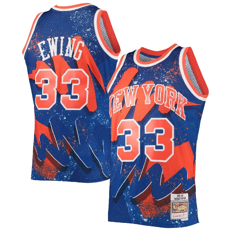 Basketball Jersey For Customized Sizing-Patrick Ewing New York Knicks Hardwood Classics 1991/92 Hyper Hoops Swingman Basketball Jersey - Blue