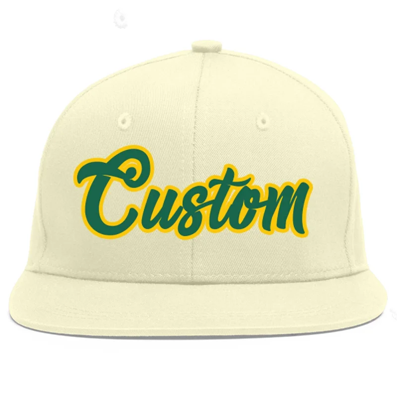 Baseball Cap For Promotional Sales-Custom Cream Kelly Green-Gold Flat Eaves Sport Baseball Cap