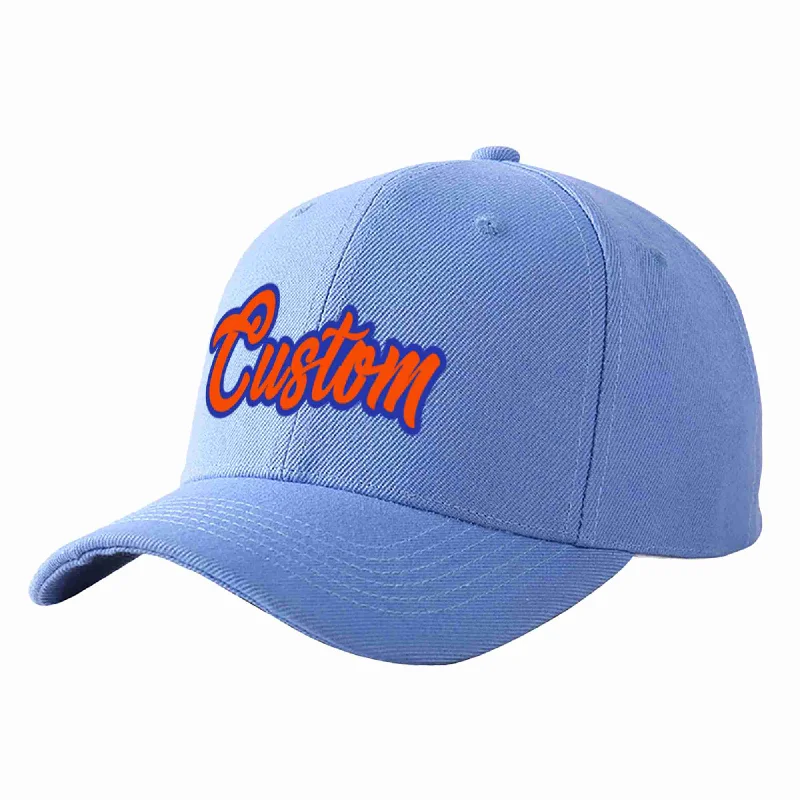 Baseball Cap For Official Team Customization-Custom Sky Blue Orange-Royal Curved Eaves Sport Baseball Cap Design for Men/Women/Youth