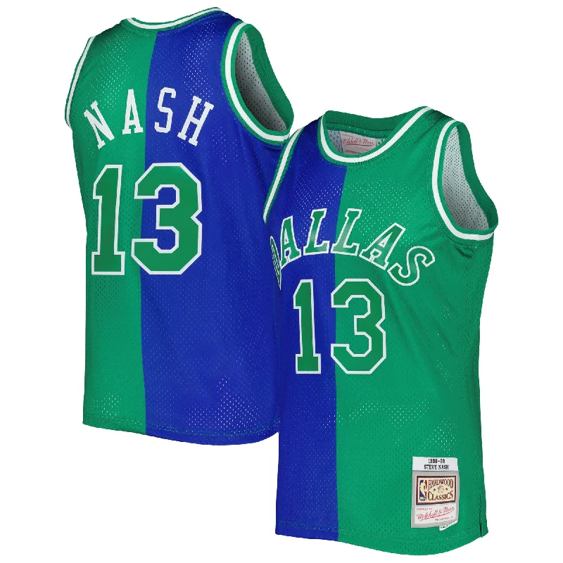 Basketball Jersey With Player's Number And Name-Steve Nash Dallas Mavericks Hardwood Classics 1998/99 Split Swingman Basketball Jersey - Blue/green