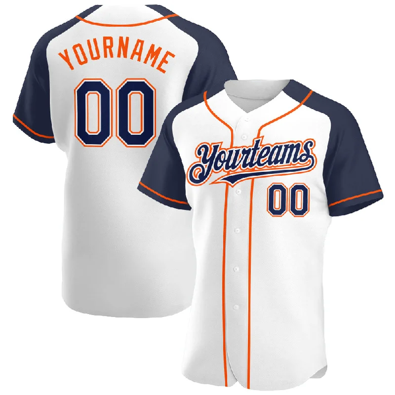 Baseball Jersey With Custom Name-Custom White Navy-Orange Authentic Raglan Sleeves Baseball Jersey