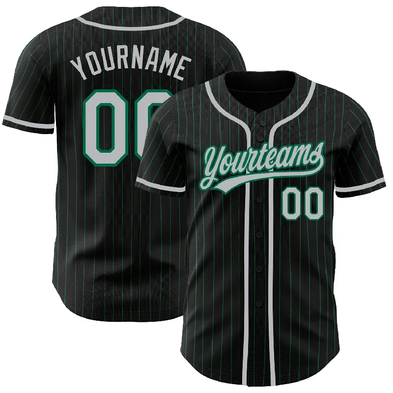 Baseball Jersey For Official Team Apparel-Custom Black Kelly Green Pinstripe Gray Authentic Baseball Jersey