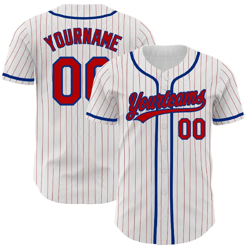 Baseball Jersey For Personalized Fan Apparel-Custom White Red Pinstripe Red-Royal Authentic Baseball Jersey