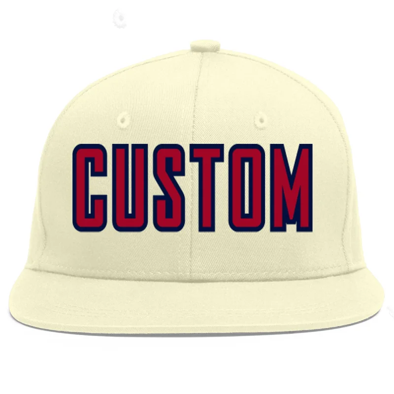 Baseball Cap For Sports Fans-Custom Cream Red-Navy Flat Eaves Sport Baseball Cap