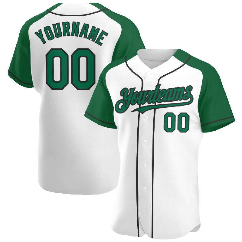 Baseball Jersey For Professional Custom Gear-Custom White Kelly Green-Black Authentic Raglan Sleeves Baseball Jersey