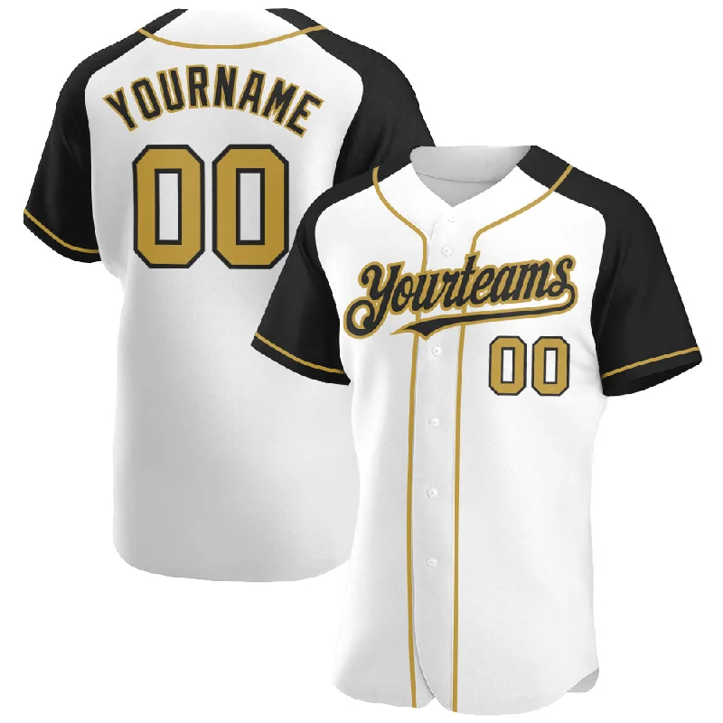 Baseball Jersey For Limited-Time Fan Gear-Custom White Old Gold-Black Authentic Raglan Sleeves Baseball Jersey