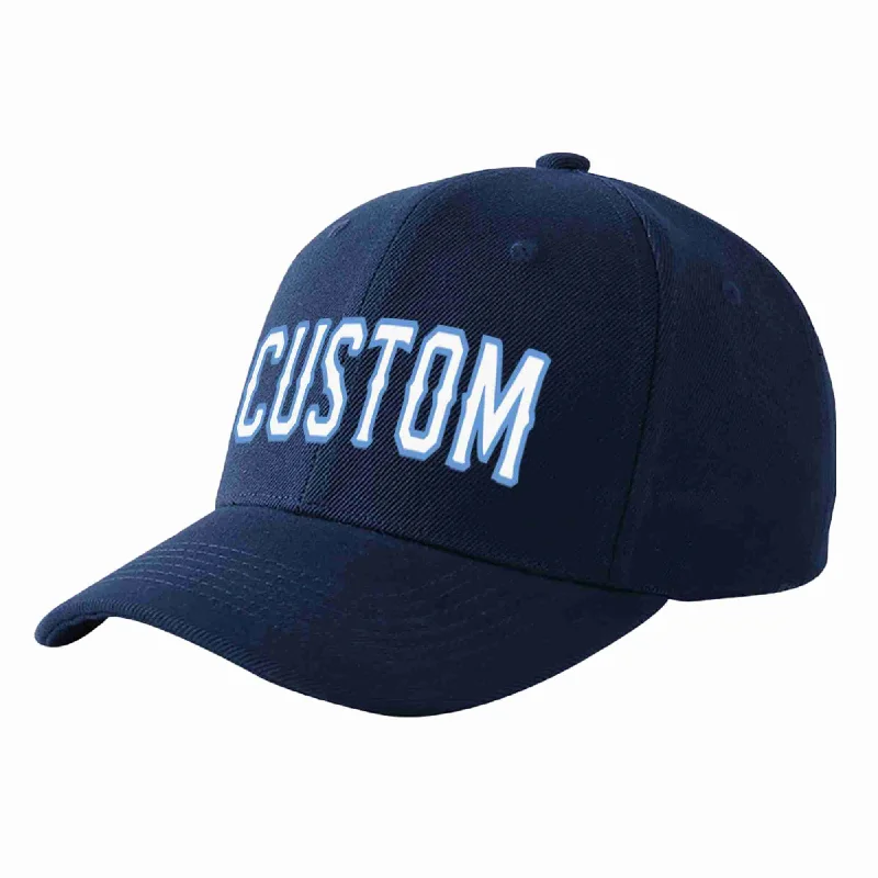 Baseball Cap For Personalized School Event Gear-Custom Navy White-Light Blue Curved Eaves Sport Baseball Cap Design for Men/Women/Youth