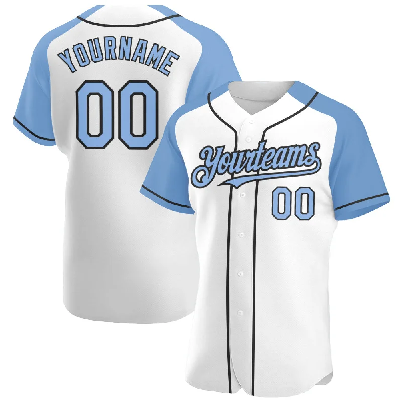 Baseball Jersey For School Event Custom Orders-Custom White Light Blue-Black Authentic Raglan Sleeves Baseball Jersey