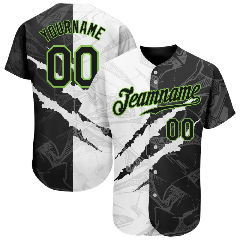 Baseball Jersey For Softball Custom Team Orders-Custom Graffiti Pattern Black-Neon Green 3D Scratch Authentic Baseball Jersey