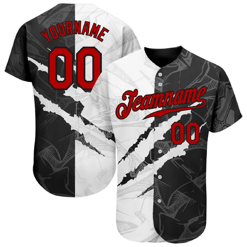 Baseball Jersey For Personalized Player Names-Custom Graffiti Pattern Red-Black 3D Scratch Authentic Baseball Jersey