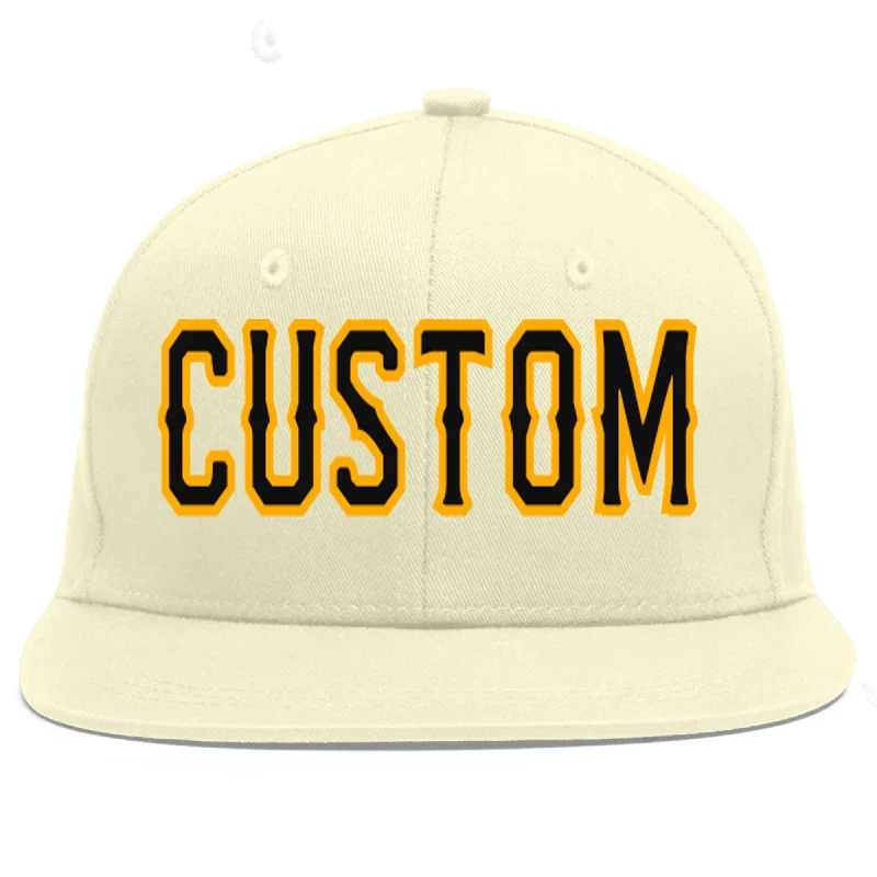 Baseball Cap For Family Orders-Custom Cream Black-Yellow Flat Eaves Sport Baseball Cap