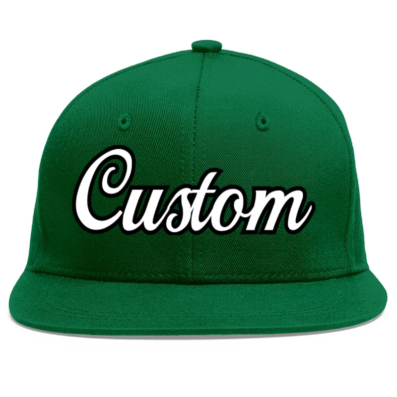 Baseball Cap For Custom Fan Events-Custom Green White-Black Flat Eaves Sport Baseball Cap