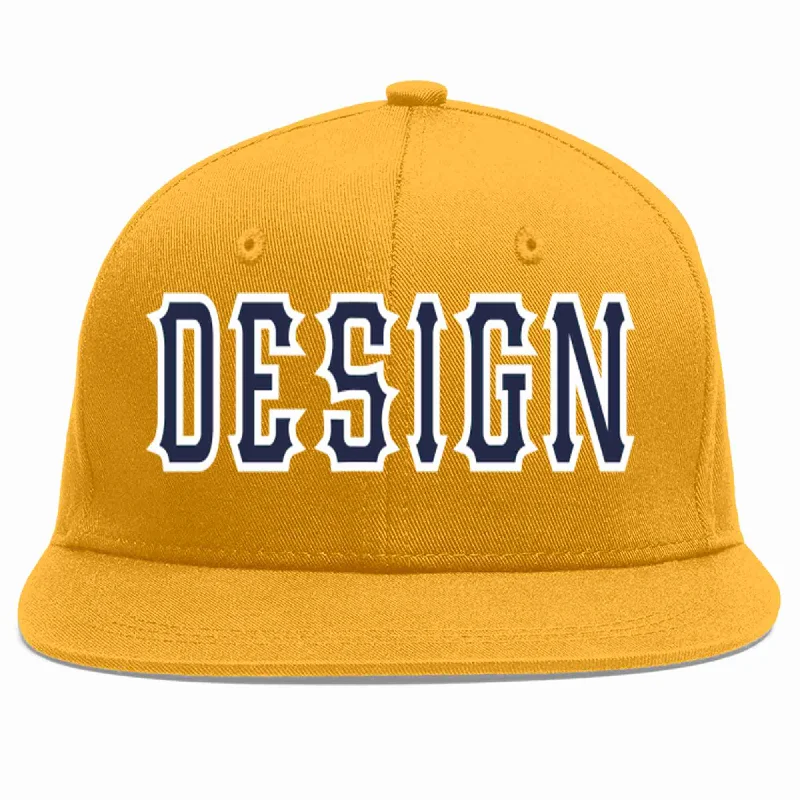 Baseball Cap For Promotional Custom Orders-Custom Gold Navy-White Flat Eaves Sport Baseball Cap Design for Men/Women/Youth