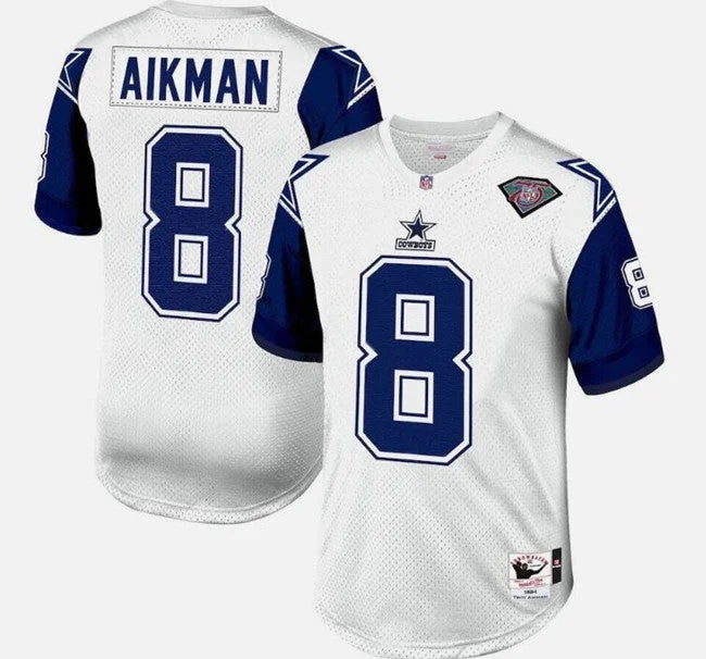 Football Jersey For Local Event Merchandise-Men's Dallas Cowboys #8 Troy Aikman White 1996 Mitchell & Ness Throwback Football Stitched Jersey