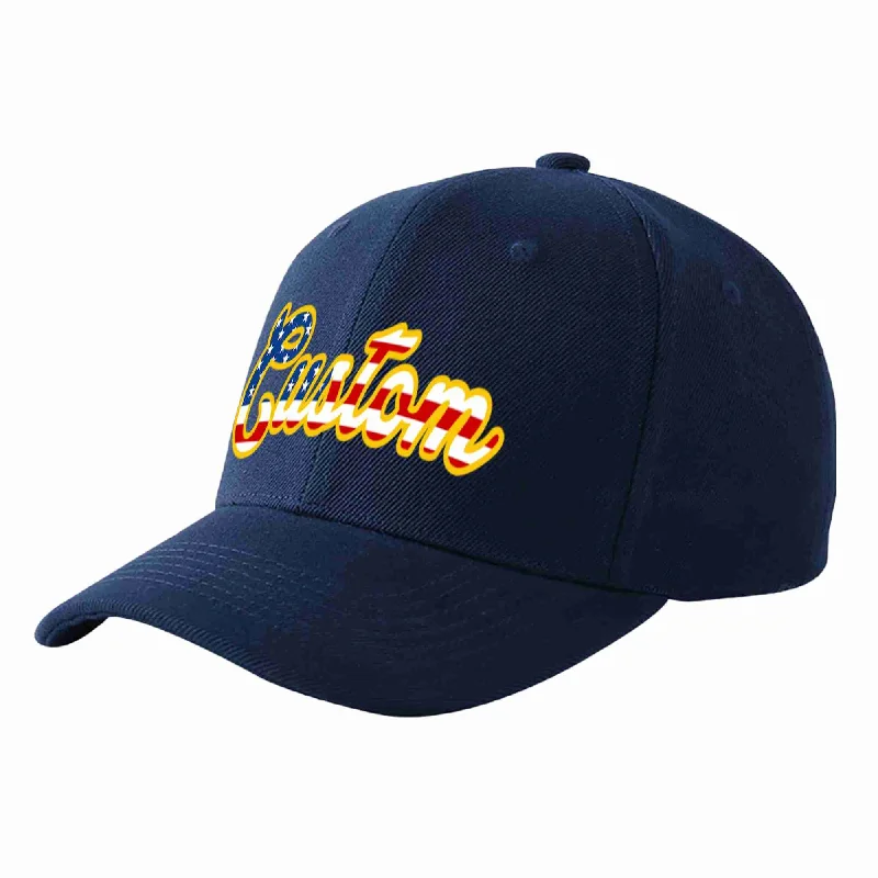 Baseball Cap For High School Fan Merchandise-Custom Navy Vintage USA Flag-Gold Curved Eaves Sport Baseball Cap Design for Men/Women/Youth