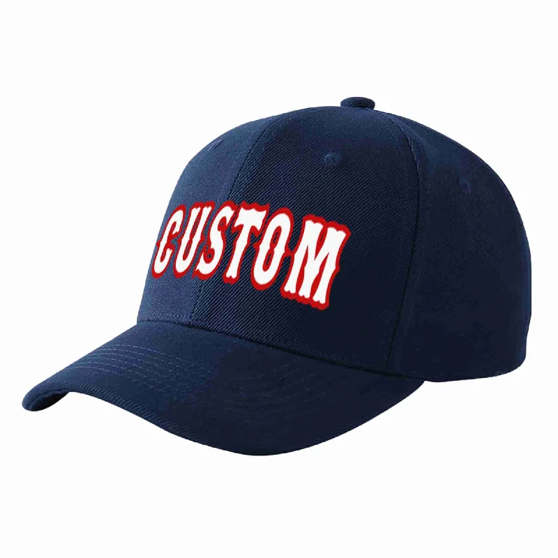 Baseball Cap For Softball Game Day Merchandise-Custom Navy White-Red Curved Eaves Sport Baseball Cap Design for Men/Women/Youth