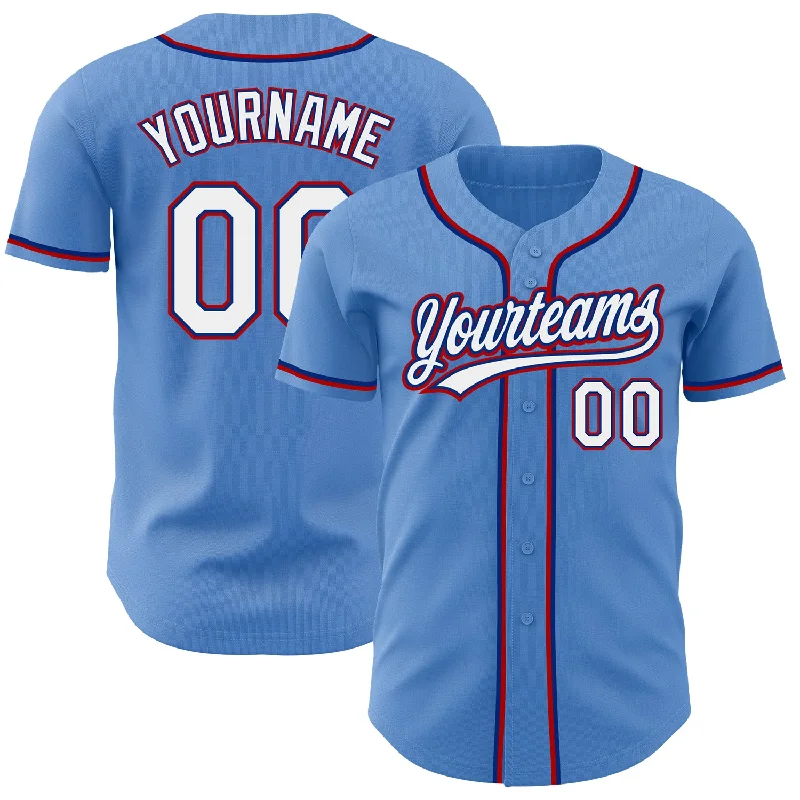 Baseball Jersey For Kids-Custom Powder Blue White Royal-Red Authentic Baseball Jersey