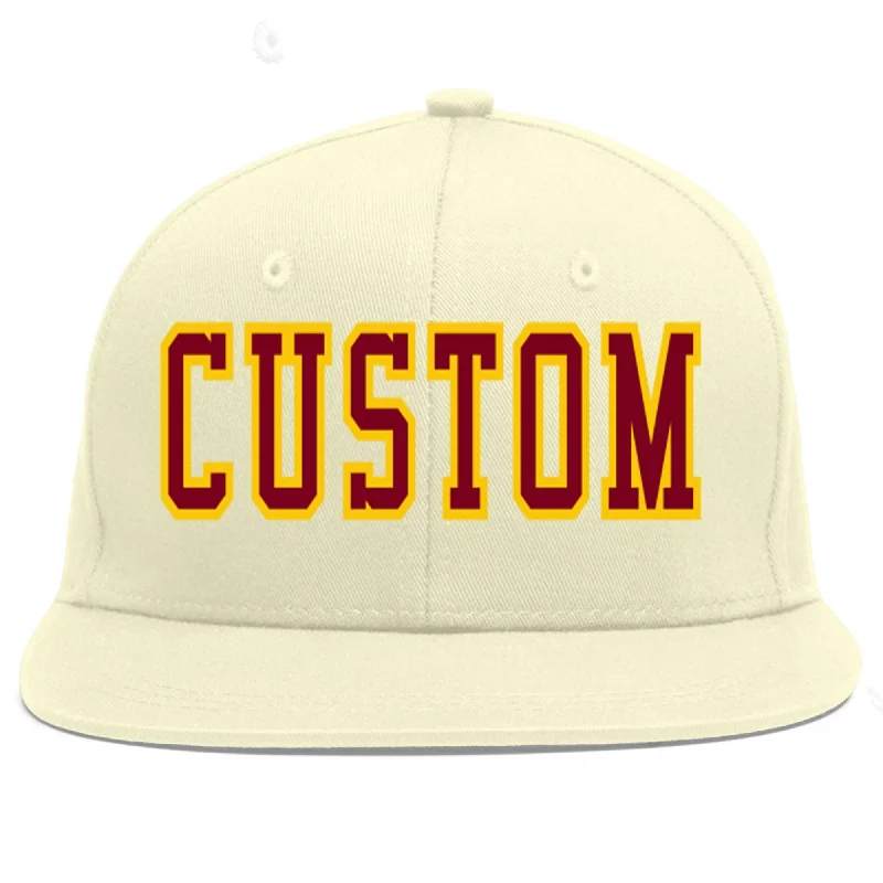 Baseball Cap For Special Event Merchandise-Custom Cream Crimson-Gold Flat Eaves Sport Baseball Cap