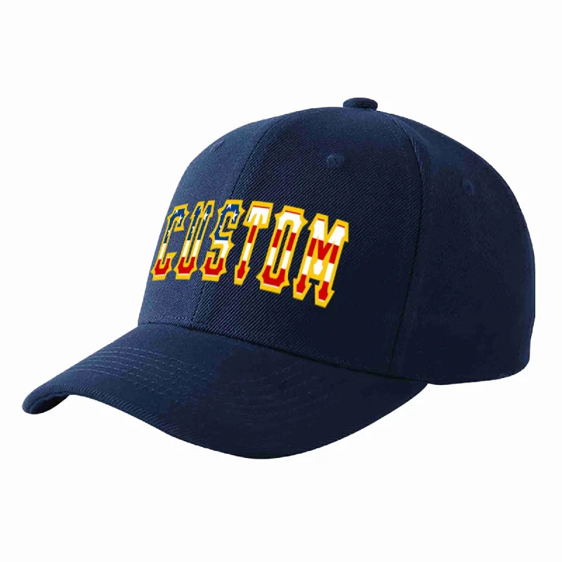 Baseball Cap For Professional Fan Gear-Custom Navy Vintage USA Flag-Gold Curved Eaves Sport Baseball Cap Design for Men/Women/Youth